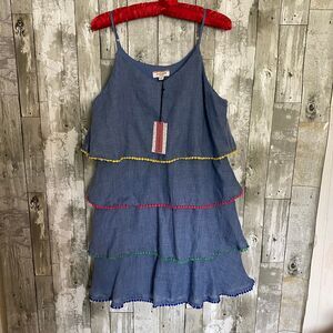 NWT Andree by Unit chambray sleeveless tiered dress colorful trim M